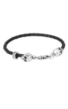King Baby Studio Thin Braided Leather Skull Bracelet In Black