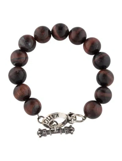Pre-owned King Baby Studio Tiger's Eye Quartz Beaded Bracelet, 6.5" In Multi
