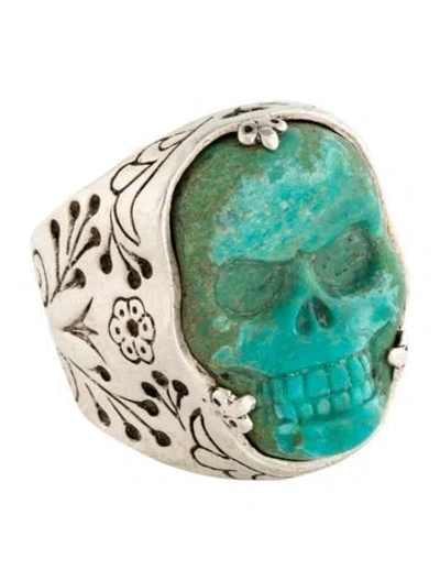 Pre-owned King Baby Studio Turquoise Skull Cocktail Ring In Multicolor