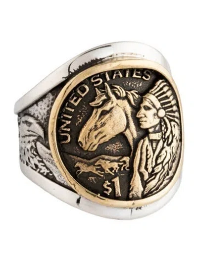 Pre-owned King Baby Studio Two-tone 'chief And His Horse' Signet Ring In Multicolor