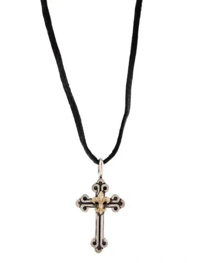 Pre-owned King Baby Studio Two-tone Fluer-de-lis Cross Pendant Necklace, 37.5" In Multi