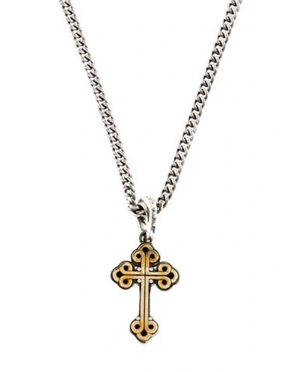 Pre-owned King Baby Studio Two-tone Small Traditional Cross Pendant Necklace, 24" In Multi