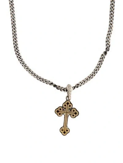 Pre-owned King Baby Studio Two-tone Small Traditional Cross Pendant Necklace, 24" In Multicolor