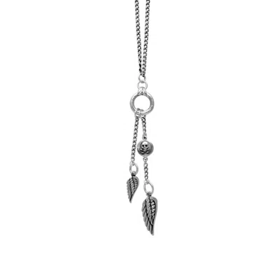 King Baby Studio Women's Fine Curb Necklace With Sliver Ring And Wing Drops In Silver In Metallic