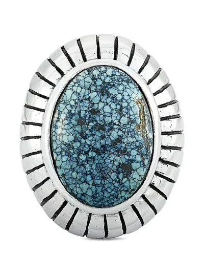 Pre-owned King Baby Turquoise-cabochon Dome Ring In Silver