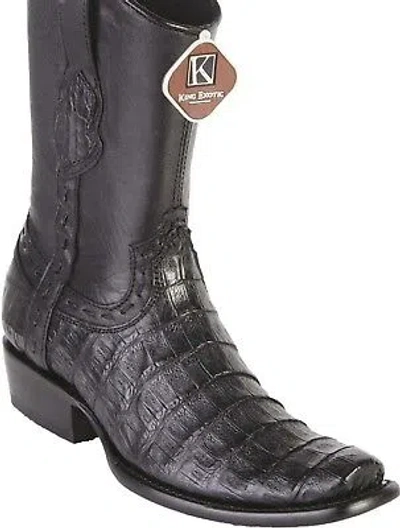 Pre-owned King Exotic Black Caiman Cocodile Belly Western Boot Side Zipper Mid Calf D