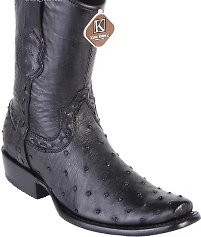 Pre-owned King Exotic Black Full Quill Ostrich Western Boot Side Zipper Ee+479b0305