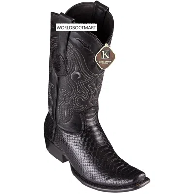 Pre-owned King Exotic Black Genuine Python Snake Western Boot Dubai Square Toe Ee