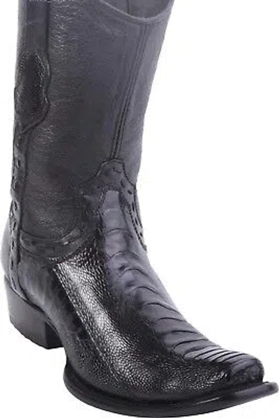 Pre-owned King Exotic Black Ostrich Leg Western Boot Side Zipper Mid Calf Ee