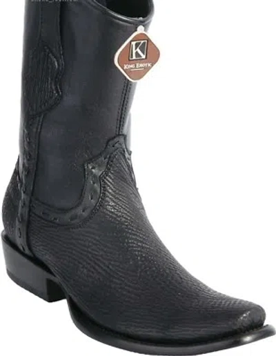 Pre-owned King Exotic Black Shark Western Boot Side Zipper Mid Calf D