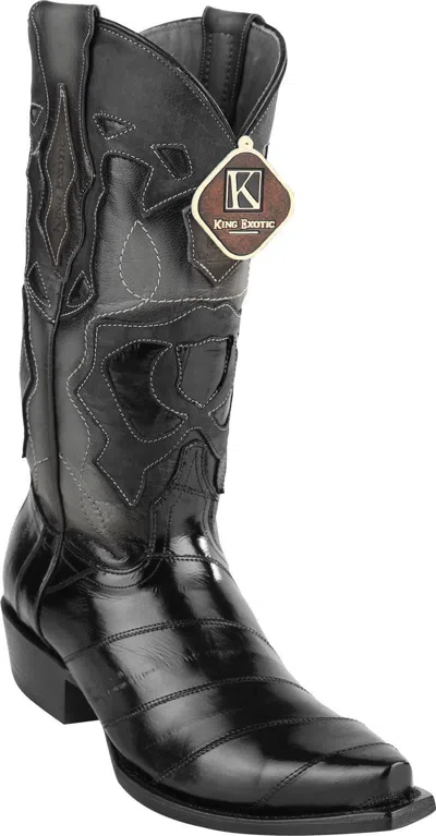 Pre-owned King Exotic Black Snip Toe Genuine Eel Western Cowboy Boot 94dr0805