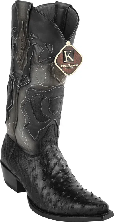 Pre-owned King Exotic Black Snip Toe Genuine Ostrich Western Cowboy Boot D Width