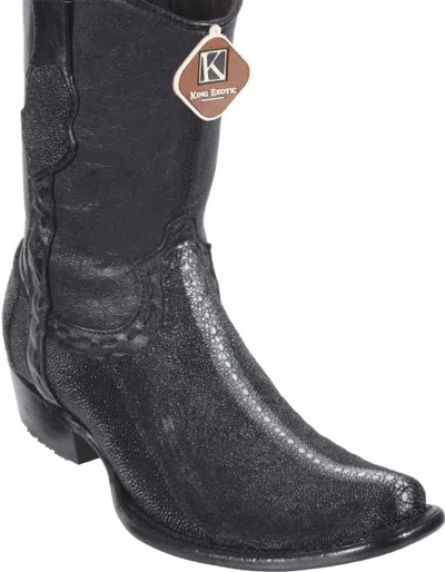 Pre-owned King Exotic Black Stingray Rowstone Western Boot Side Zipper Mid Calf Ee