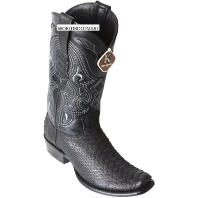 Pre-owned King Exotic Black Suede Genuine Python Snake Western Boot Dubai Square Toe Ee