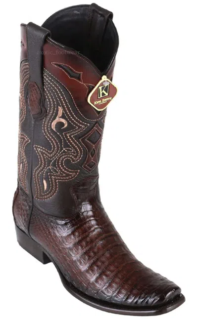 Pre-owned King Exotic Brown Caiman Crocodile Belly Western Boot Dubai Square Toe D Width