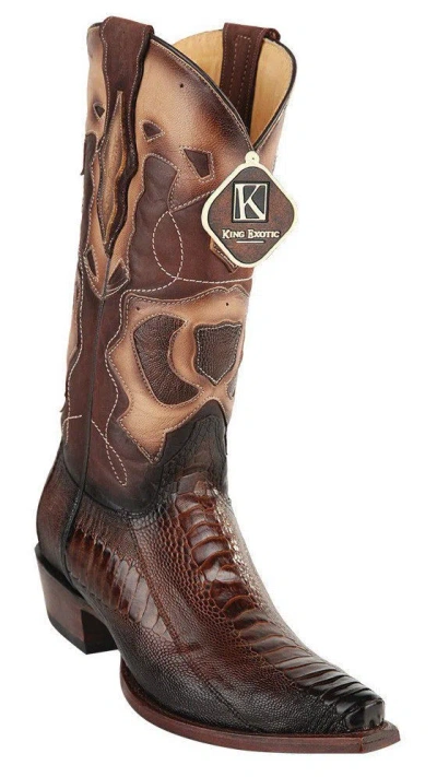 Pre-owned King Exotic Brown Snip Toe Genuine Ostrich Leg Western Cowboy Boot Ee+ 94rd0516
