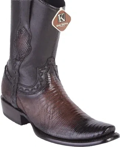 Pre-owned King Exotic Brown Teju Lizard Western Boot Side Zipper Mid Calf D
