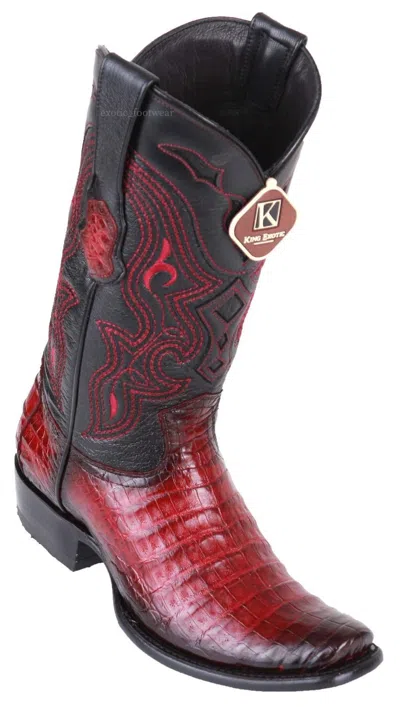 Pre-owned King Exotic Burgundy Caiman Crocodile Belly Western Boot Dubai Square Toe D Widt In Red