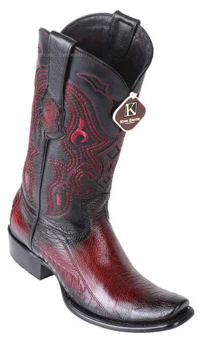 Pre-owned King Exotic Burgundy Genuine Ostrich Leg Western Boot Dubai Square Toe D In Red
