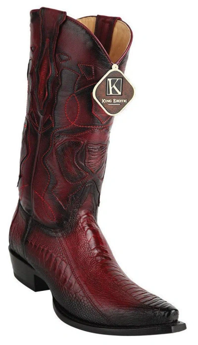 Pre-owned King Exotic Burgundy Snip Toe Genuine Ostrich Leg Western Boot 94dr0543 Ee In Red