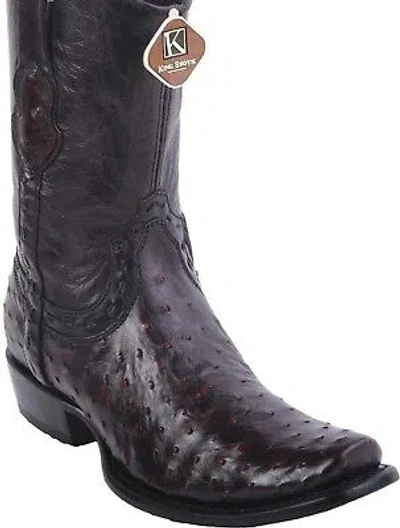 Pre-owned King Exotic Cherry Full Quill Ostrich Western Boot Side Zipper Mid Calf D