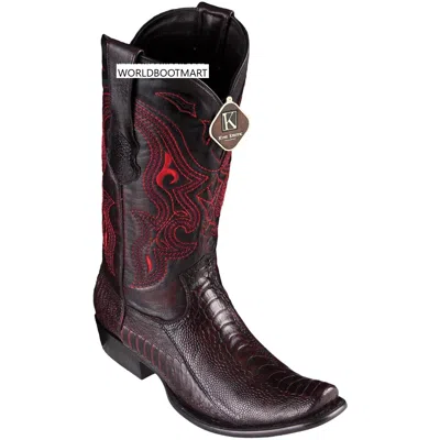 Pre-owned King Exotic Cherry Genuine Ostrich Leg Western Boot Dubai Square Toe D In Red