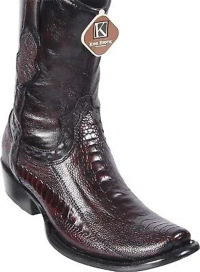 Pre-owned King Exotic Cherry Ostrich Leg Western Boot Side Zipper Mid Calf Ee
