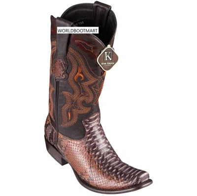 Pre-owned King Exotic Cognac Genuine Python Snake Western Boot Dubai Square Toe Ee In Brown