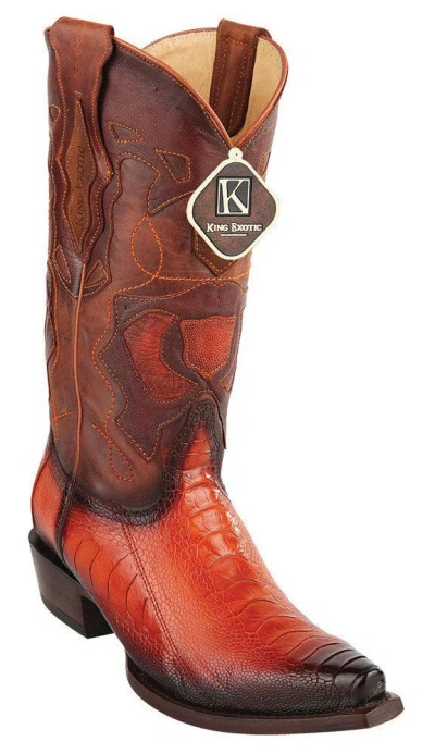 Pre-owned King Exotic Cognac Snip Toe Genuine Ostrich Leg Western Cowboy Boot 94drd0557 In Brown