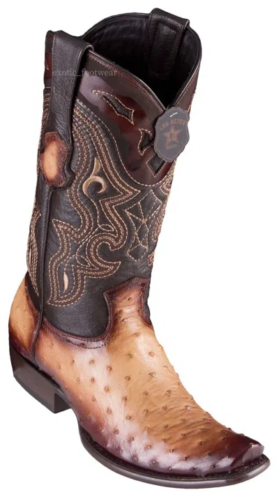 Pre-owned King Exotic Oryx Tan Genuine Full Quill Ostrich Western Boot Dubai Square Toe D