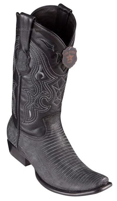 Pre-owned King Exotic Sanded Black Genuine Teju Lizard Western Boot Dubai Square Toe Ee