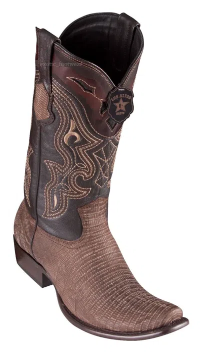 Pre-owned King Exotic Sanded Brown Genuine Teju Lizard Western Boot Dubai Square Toe Ee