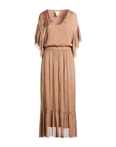 King Kong Woman Maxi Dress Sand Size M Viscose, Silk In Brown