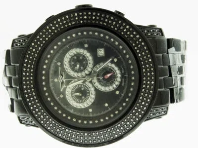 Pre-owned King Master Swiss Movt Quartz Round 302 Pcs Diamonds 50 Mm Black Case Watch