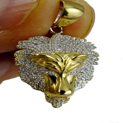 Pre-owned King Of Jewelz 10k Yellow Gold Real Diamond 0.33 Ctw Lion Face Pendant 1.25" Pave Charm Pendant In H - I