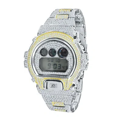 Pre-owned King Of Jewelz 2 Tone Whit Men's Real G-shock Simulated Diamond Watch+bezel+watch Band 10 Ctw