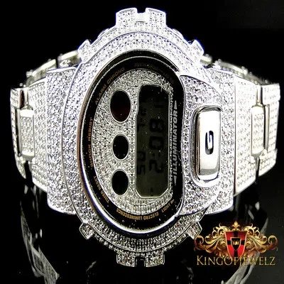 Pre-owned King Of Jewelz Brand Men's Real G-shock Simulated Diamond Watch+ Bezel+watch Band 10 Ctw In Silver