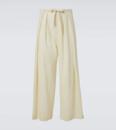 King & Tuckfield Deep Fold Wool Wide-leg Pants In Neutrals