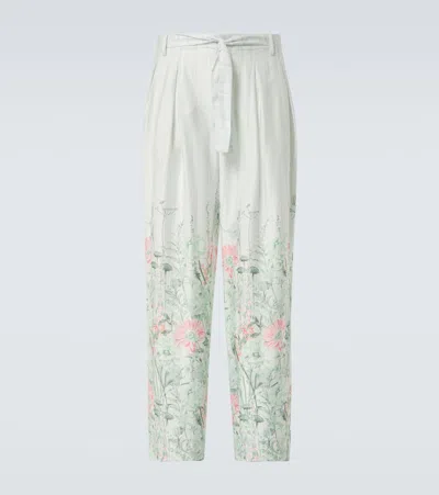 King & Tuckfield Grant Floral Wide-leg Pants In Sage/coral Floral Border