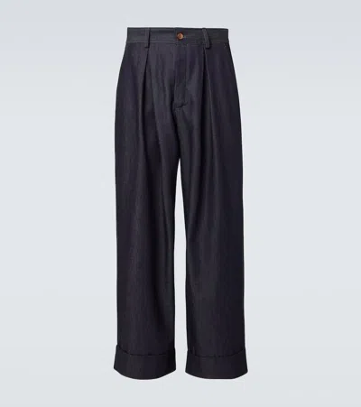 King & Tuckfield Roll Cuff High-rise Denim Wide-leg Pants In Blue