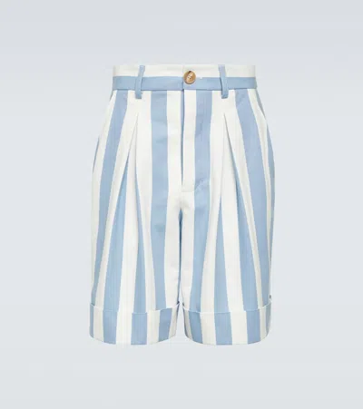King & Tuckfield Striped Cotton Shorts In Powder Blue/ecru Stripe