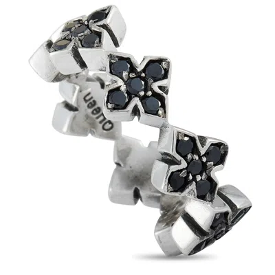 King Baby Silver And Black Cubic Zirconia Mb Cross Ring In Multi