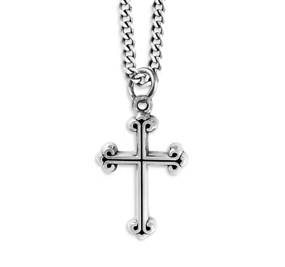 King Baby Studio Extra Small Traditional Cross Pendant Necklace, 24 In Silver