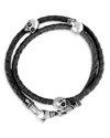 King Baby Studio Hamlet Skulls Braided Double Wrap Leather Bracelet In Black/silver