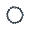 King Baby Studio 10mm Blue Tiger Eye Bead Bracelet With Logo Ring In Silver