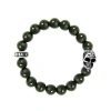 King Baby Studio 10mm Blue Tiger Eye Bracelet With Day Of The Dead Skull In Silver