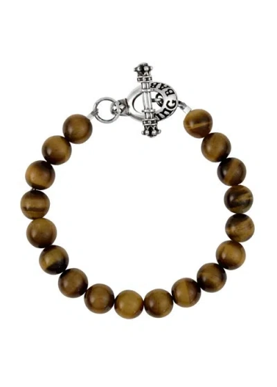 King Baby Studio 10mm Brown Tiger Eye Bead Bracelet With Silver Toggle Clasp