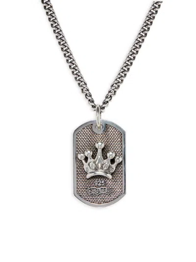 King Baby Studio Men's Sterling Silver Crown Dog Tag Pendant Necklace