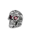 King Baby Studio Large Skull Ring With Chosen Cross Detail And Garnet Eyes In Red/silver