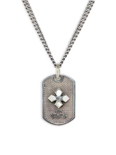 King Baby Studio Men's Sterling Silver Mb Cross Dog Tag Pendant Small Necklace In Metallic